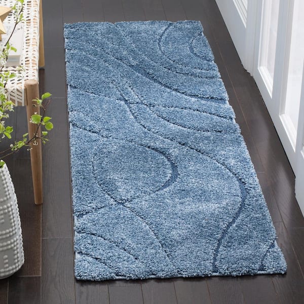 Florida Shag 2 ft. x 21 ft. Light Blue/Blue Solid Color Runner Rug
