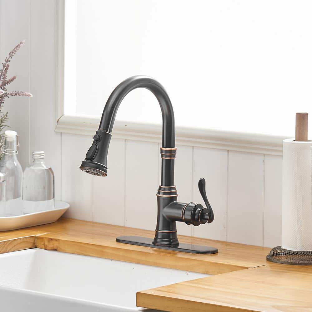 Oil-Rubbed Bronze Pull-Down Kitchen Faucet with Spray