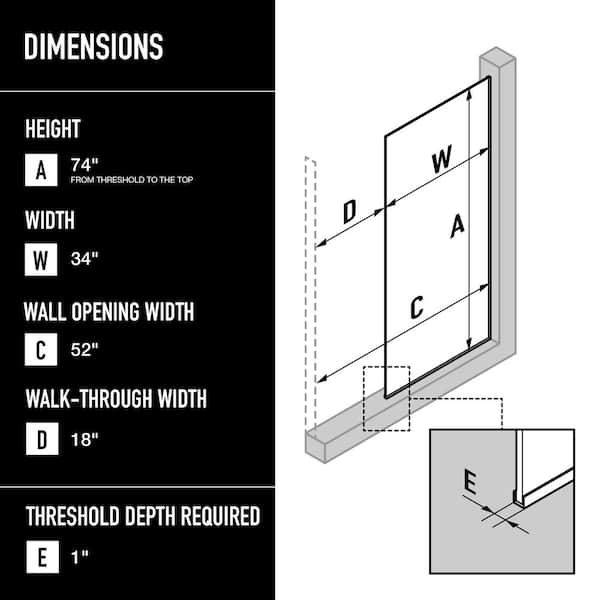 Zenith 34 in. x 74 in. Frameless Fixed Shower Screen in Stainless Steel with Clear Glass Zenith 34 in. x 74 in. Frameless Fixed Shower Screen in Stainless Steel with Clear Glass