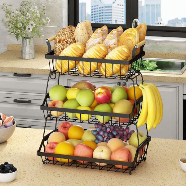 OLUMAT Three Tier Black Fruit Baskets