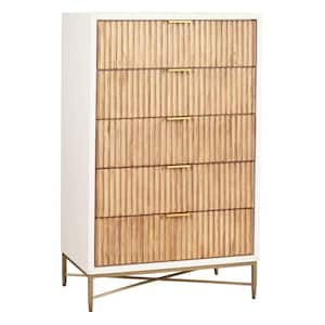 White Chest 5-Corrugated Panel Drawers with Metal Base 48 in. H x 30 in. W x 18 in. L