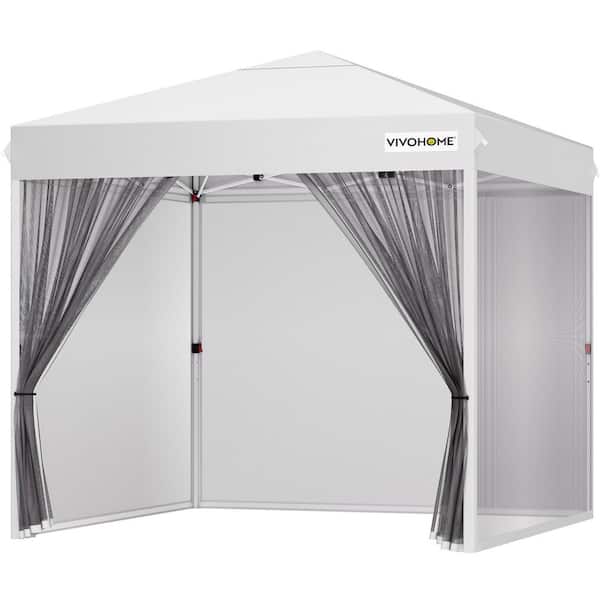 8 ft. x 8 ft. Steel Outdoor Easy Pop-Up Canopy with Mosquito Netting and Roller Bag in White