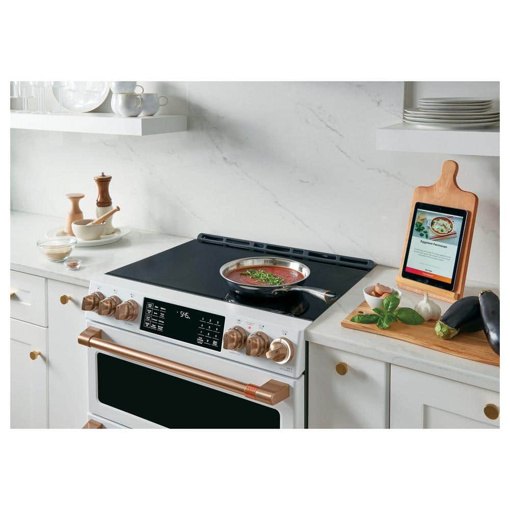 Matte White 30" Smart Double-Oven Induction Range with Convection