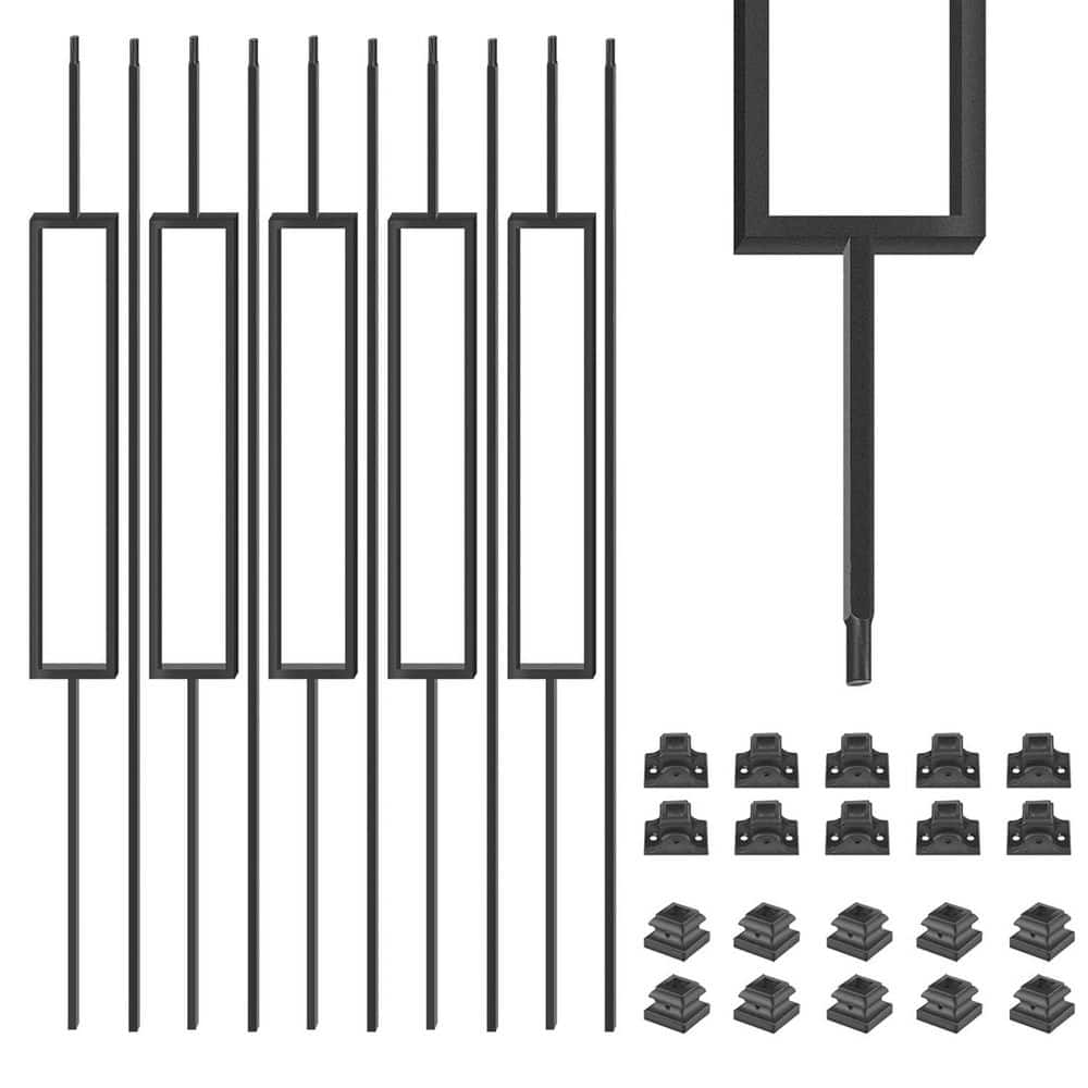 44.5 in. H x 5.5 in. W Satin Black Wrought Iron Stair Railing Kit with Rectangular and Square Bar Balusters 10-Pack price history on PriceWatchPro