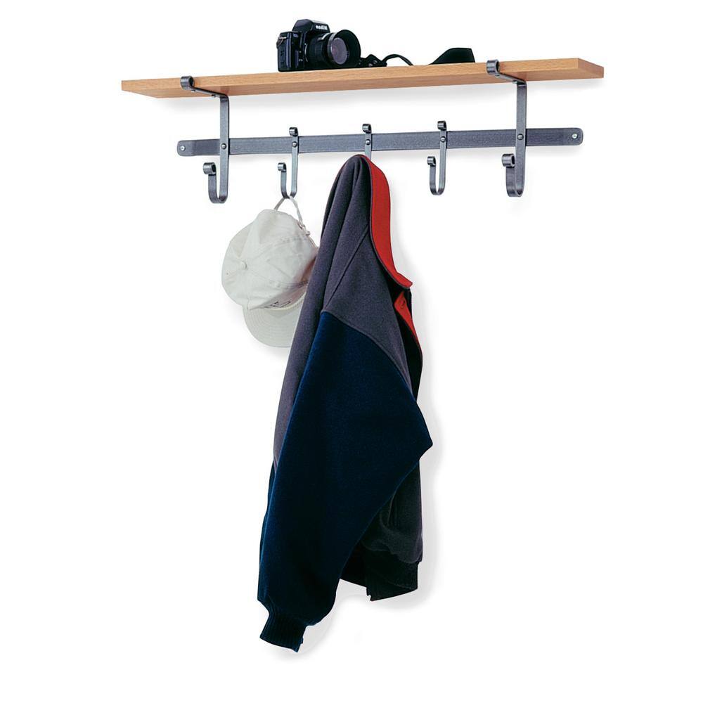 Hammered Steel Coat Rack with Solid Wood Shelf