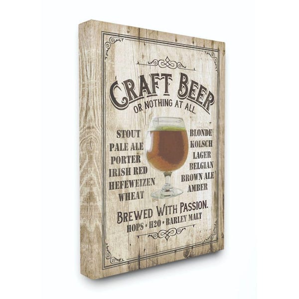 Stupell Industries "Craft Beer Sign Bar Room Wooden Texture" by Retrorocket Studio Canvas Food Wall Art 24 in. x 30 in.