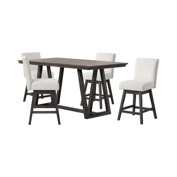 High Line 5-Piece White Wood Top Counter Table Set with Swivel Stools (Seats-4)