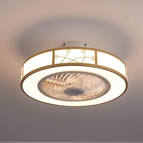 OUKANING 20 in. Integrated LED Indoor Gold 3-Speed Caged Low