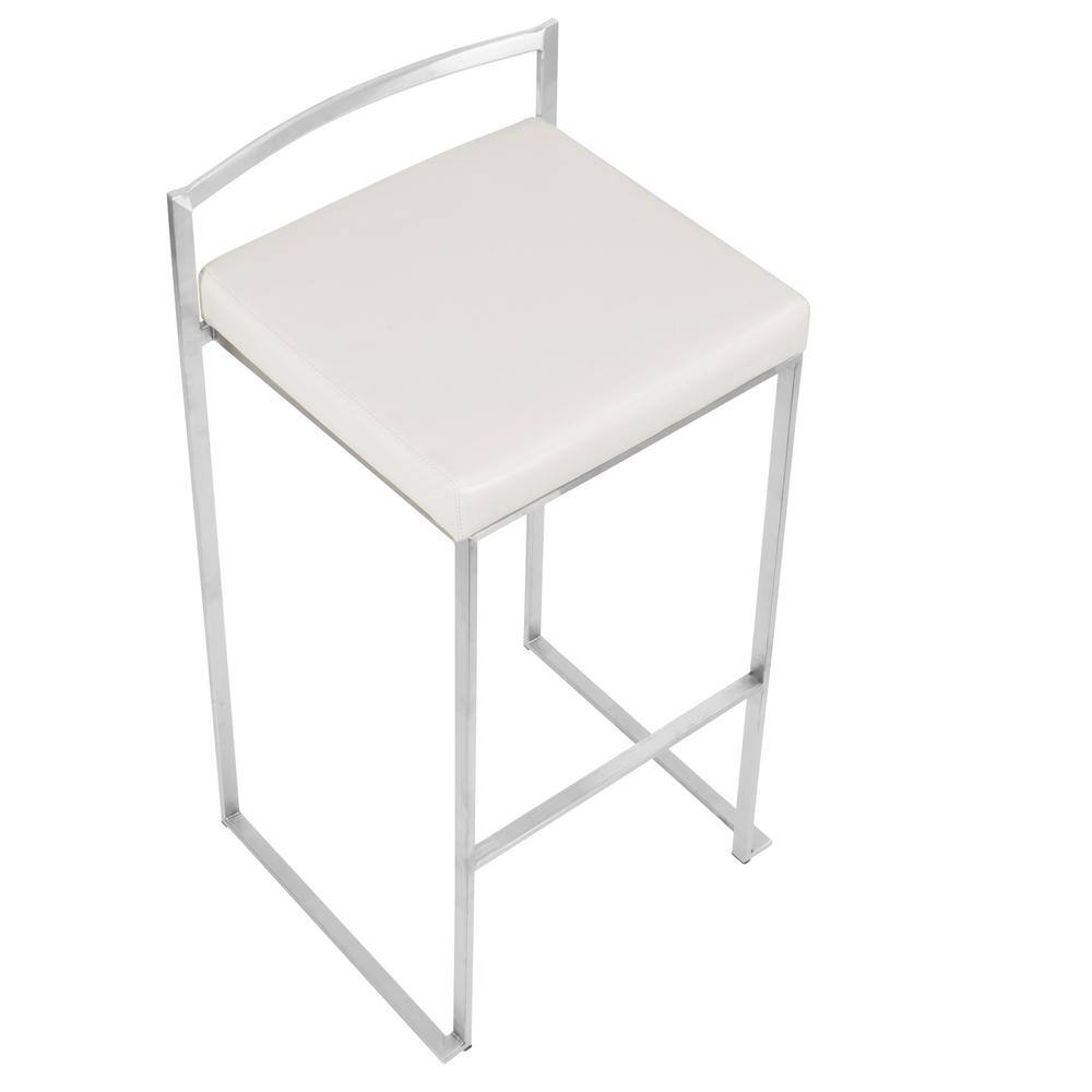 Fuji Off-White Leather and Steel Bar Stools, Set of 2