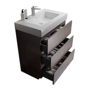 NOBLE 30 in. W x 18 in. D x 25 in. H Single Sink Freestanding Bath Vanity in Wood with White Solid Surface Top