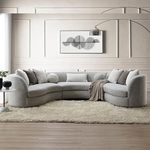 Ivria 39 in. Rolled Arm 1-piece Chenille Curved Sectional Sofa in Gray with Nailhead Trim; Armrests