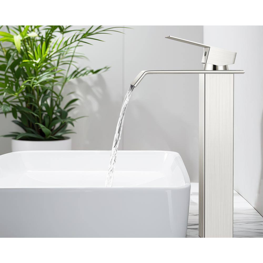 Brushed Nickel Single Handle Waterfall Vessel Sink Faucet