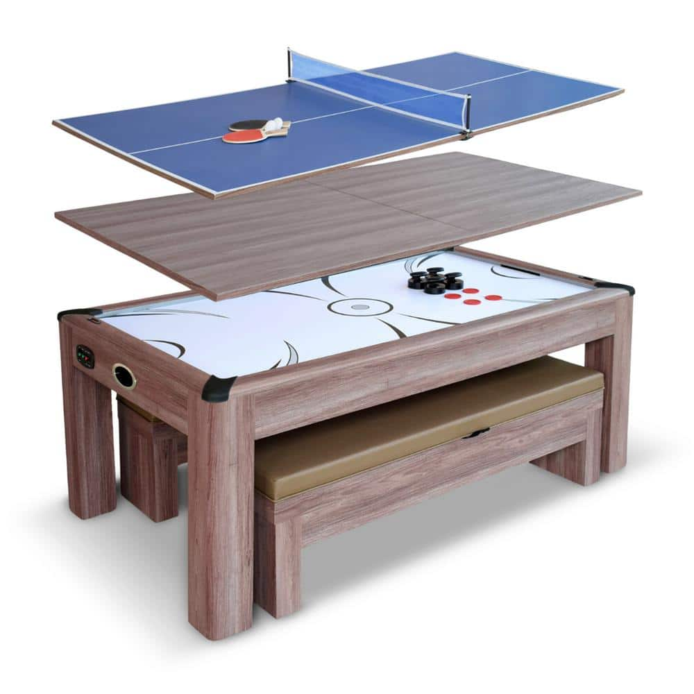 Hathaway Driftwood 7 ft. Air Hockey Table Combo Set with Benches