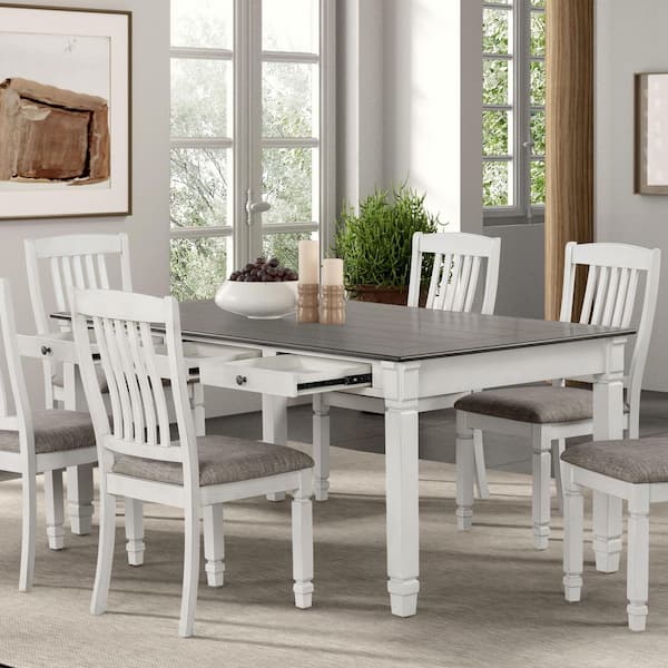 Furniture of America Helda 5-Piece Rectangular Rustic Gray and White Wood Top Dining Room Set with Drawers and Two-Tone Design (Seats-4)