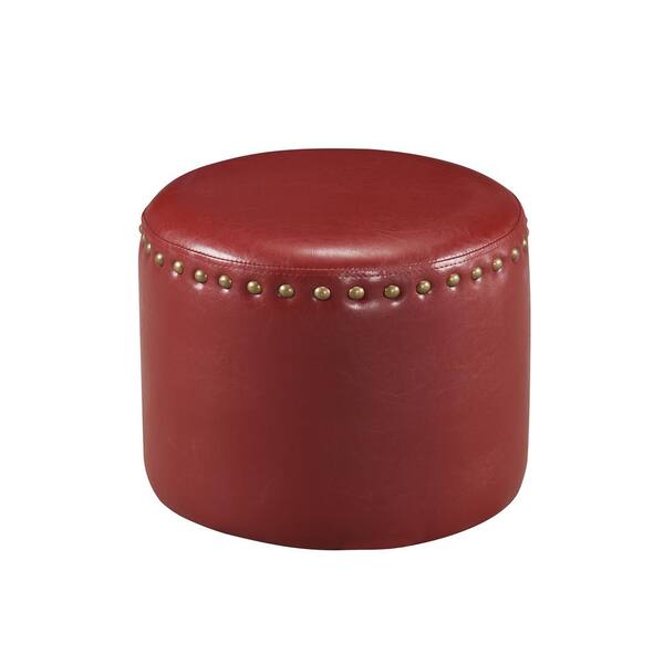 Reviews For Kings Brand Furniture Red Nailhead Trim Faux Leather Round Ottoman R 7123 The Home Depot Reviews For Kings Brand Furniture Red, Furniture Brand Reviews