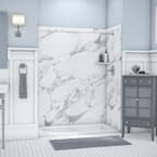 Royale 36 in. x 60 in. x 80 in. 11-Piece Easy Up Adhesive Alcove Bathtub/Shower Wall Surround in Calacatta White