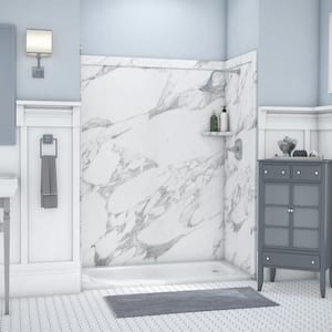 Adaptable 60 in. x 60 in. x 80 in. 9-Piece Easy Up Adhesive Alcove Shower Surround in Calacatta White