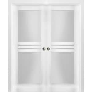 7222 36 in. x 80 in. 1 Panel White Finished MDF Sliding Door with Double Pocket Hardware