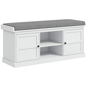41.3 in. W x 13.8 in. D x 18.5 in. H White Particleboard Shoe Bench with Cushion, Shoe Storage Bench