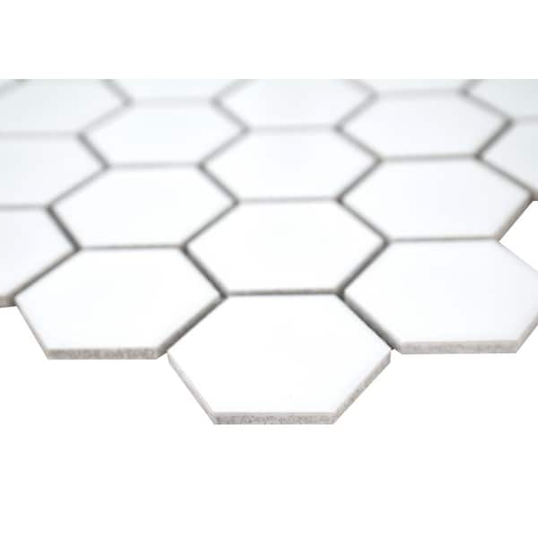 MSI Retro Bianco Hexagon 12.6 in. x 11.02 in. x 6mm Glossy Porcelain Mesh-Mounted Mosaic Tile (14.4 Sq. ft. / CASE)