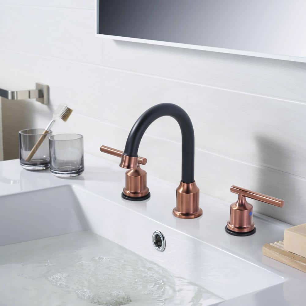 Rose Gold and Matte Black Stainless Steel Double Handle Bathroom Faucet