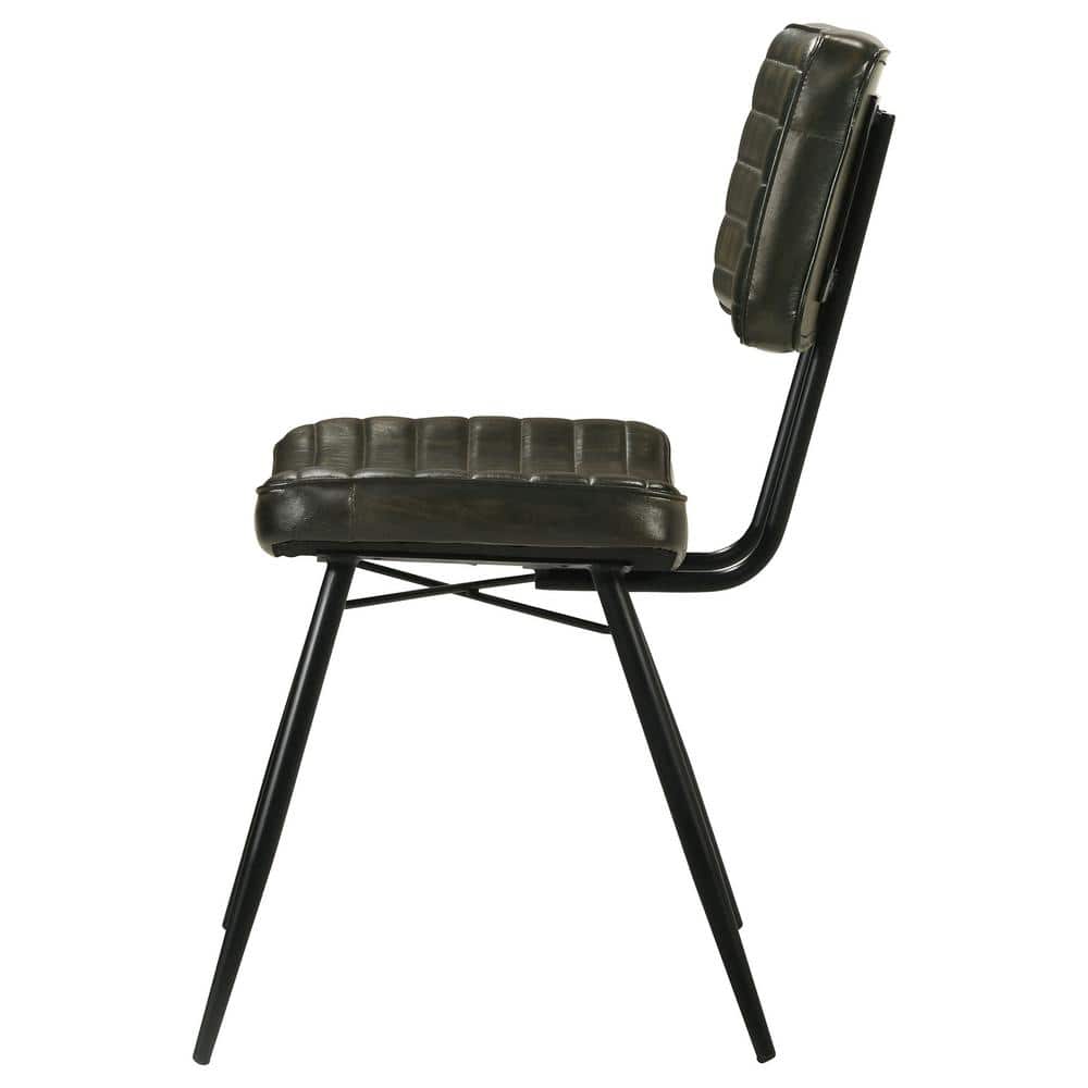 Espresso Leather Upholstered Side Chair with Metal Legs