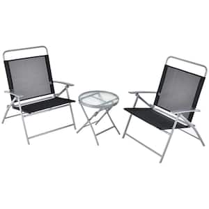 3-Piece Outdoor Folding Table Chair Set Metal Patio Conversation Set Extra-Large Seat Metal Frame Portable
