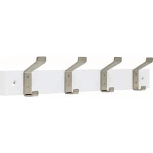 18 in. Pure White and Satin Nickel Classic Bent Hook Rack