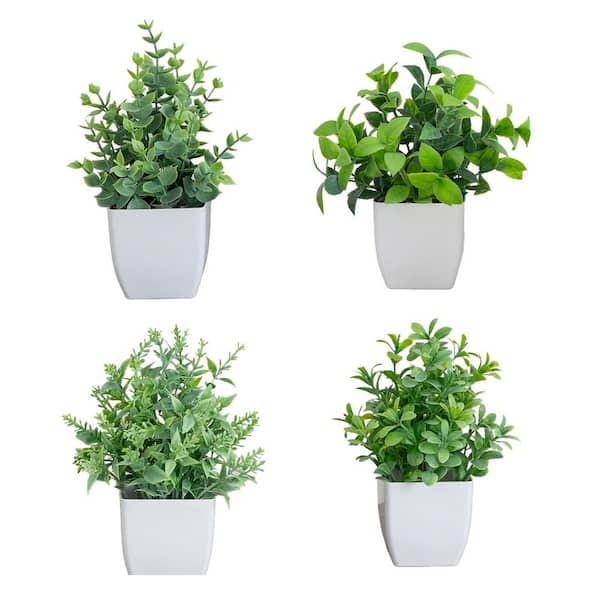 8 in. Green Artificial Mini Eucalyptus Potted Plants - Set of 4