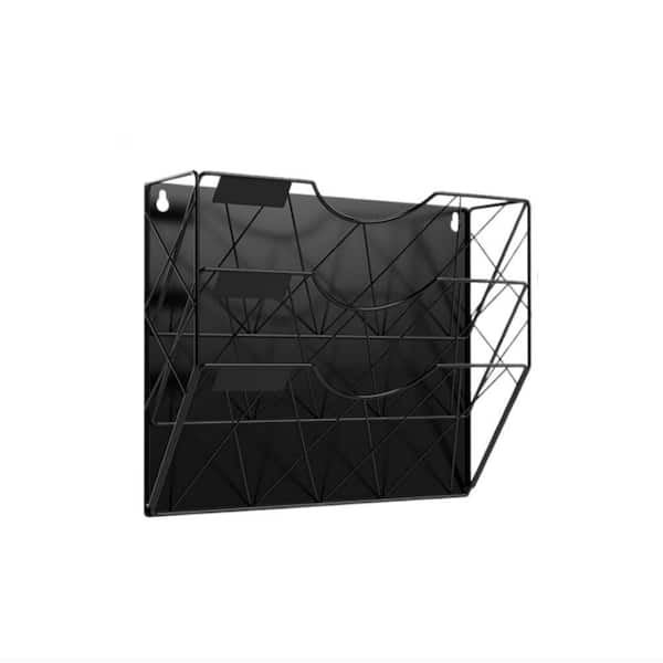 3-Tier Vertical Black 11 in. x 13 in. Metal Wall Mounted Magazine Rack ...