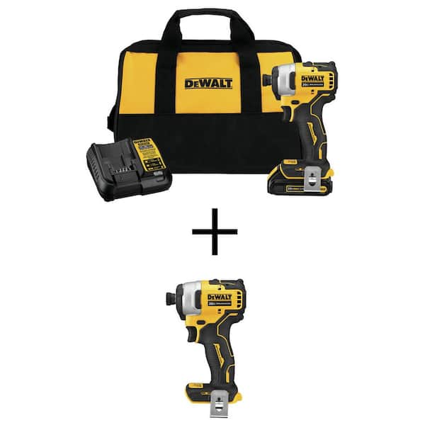 DEWALT ATOMIC 20V MAX Li-Ion Brushless Cordless Compact 1/4 in. Impact Driver Kit, and 20V Compact Impact Driver