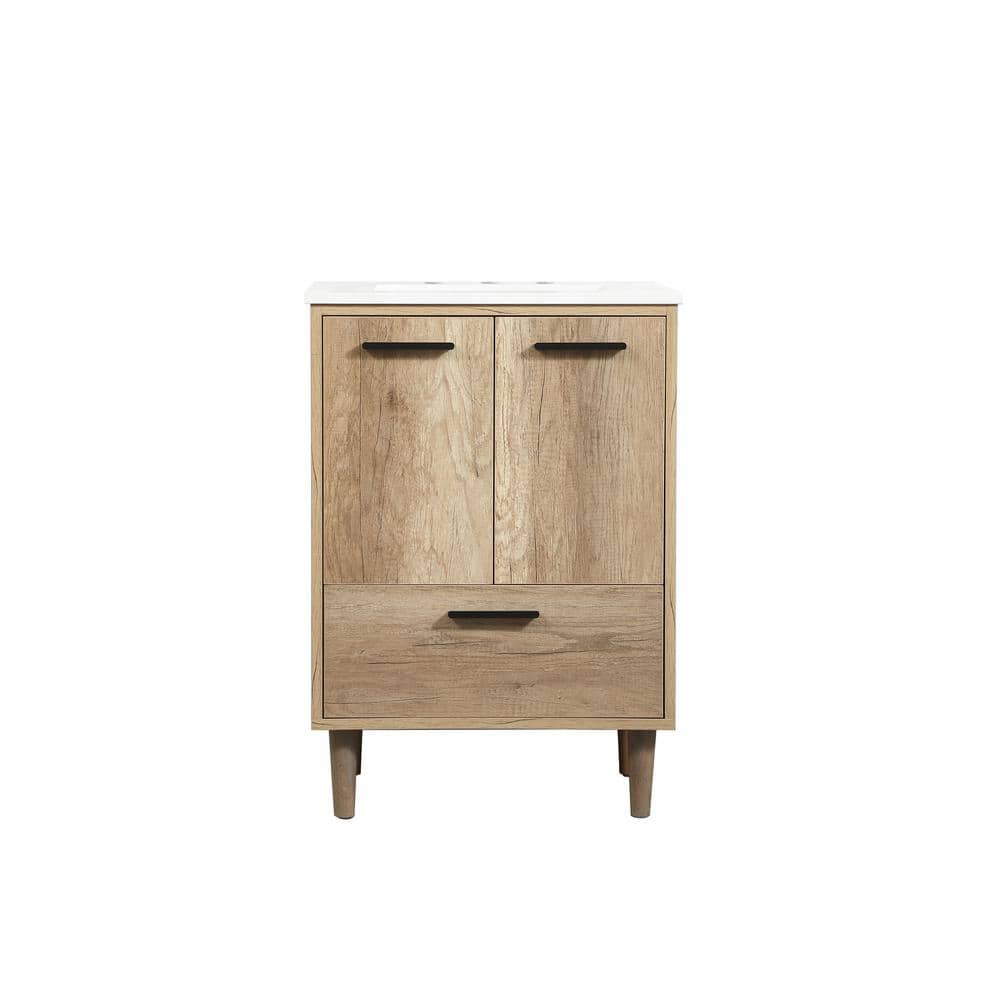 Timeless Home 24 in. W x 19 in. D x 34 in. H Bath Vanity in Natural Oak with Ivory White Quartz Top