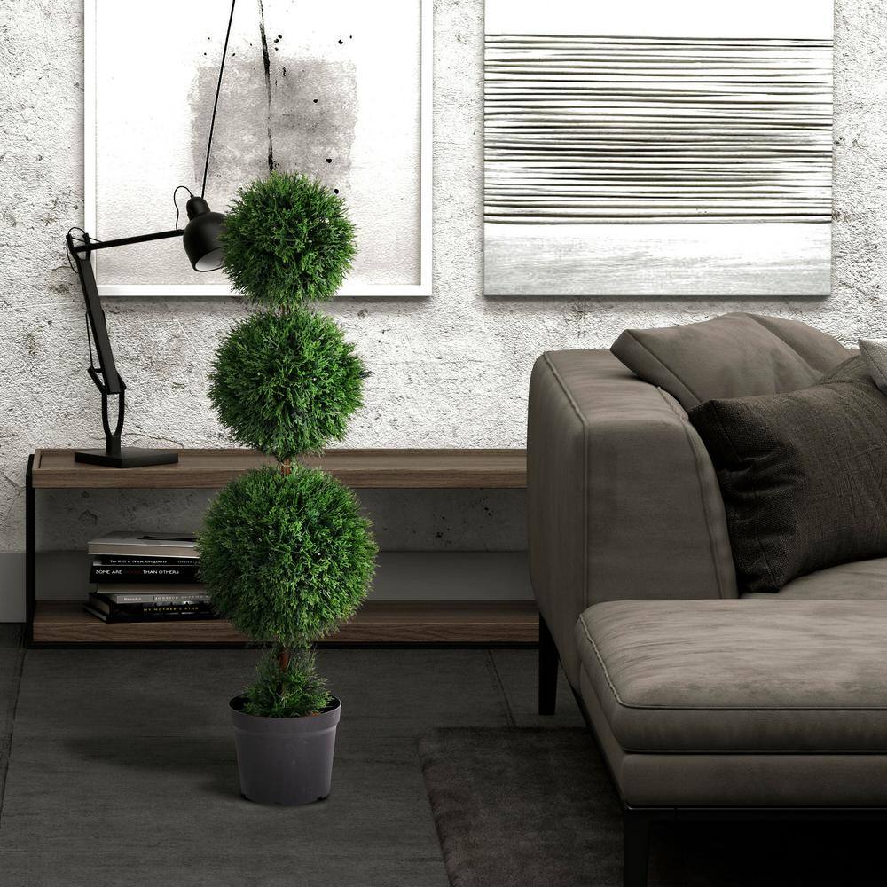 Elegant White Triple Ball Boxwood Topiary with Lights - 49" Outdoor Centerpiece