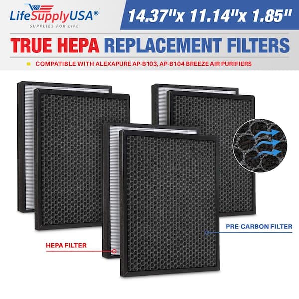 LifeSupplyUSA 3-Pack Replacement True HEPA & Carbon Pre-Filter fits Alexapure Breeze 3049 Air Purifier - 11.25 '' x14.63 '' x1.88 ''