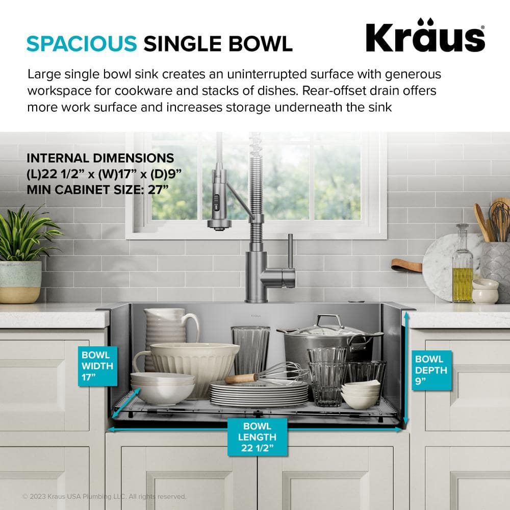 25-Inch Satin Stainless Steel Single Bowl Drop-In Kitchen Sink Set