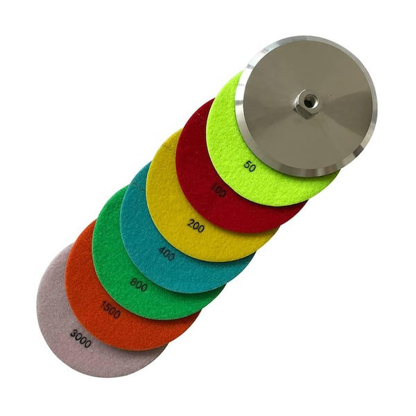EDiamondTools 4 in. Dry Diamond Polishing Pad Set for Stone and Concrete, (#50 to #3000 Grit) with Aluminum Backing Pad