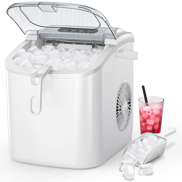 COWSAR 8.66 in. 26 lbs. 9-Pieces/6 Mins, Bullet Ice Portable Countertop Ice Maker with Ice Scoop and Basket, White