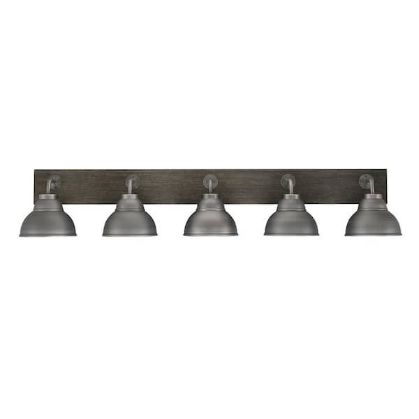 Unbranded Kirby 47.75 in. 5 Light Graphite and Painted Wood-look Vanity Light with 7 in. Graphite Metal Shades No Bulbs Included