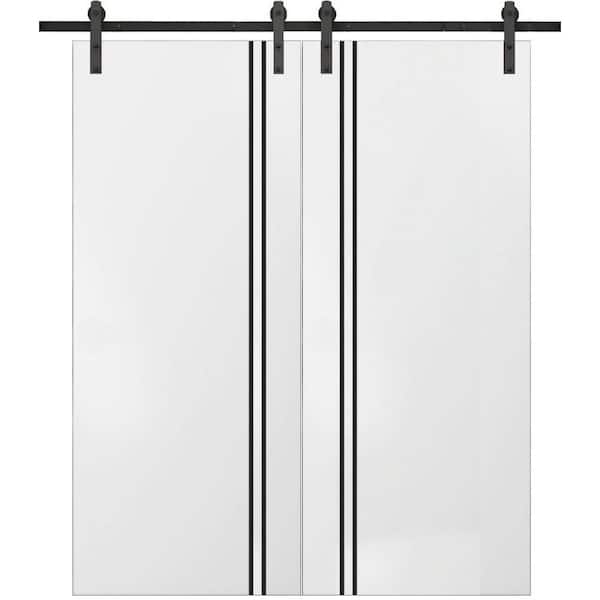 Sartodoors 18 in. x 84 in. 2 Panel White Solid Wood with Honeycomb Sliding Barn Door with Hardware Kit