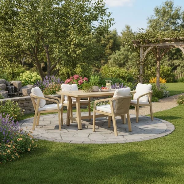 Teamson Home 5-Piece Wood Rectangular Outdoor Dining Set with