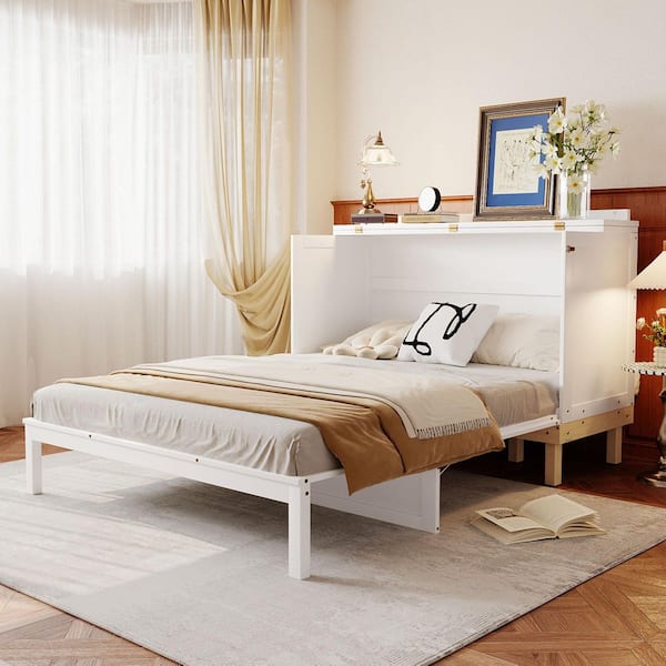 White Wood Frame Queen Murphy Bed