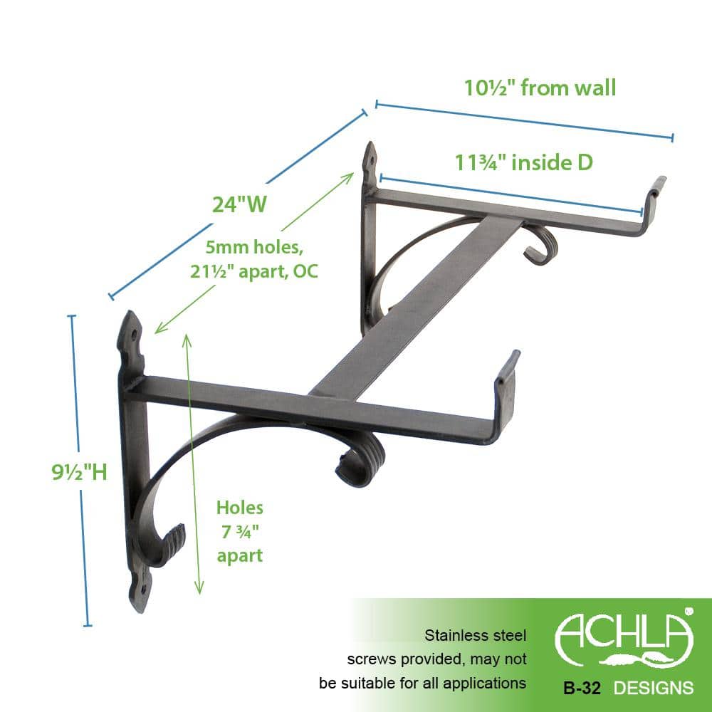 Black Wrought Iron Scroll Flower Box Bracket Shelf
