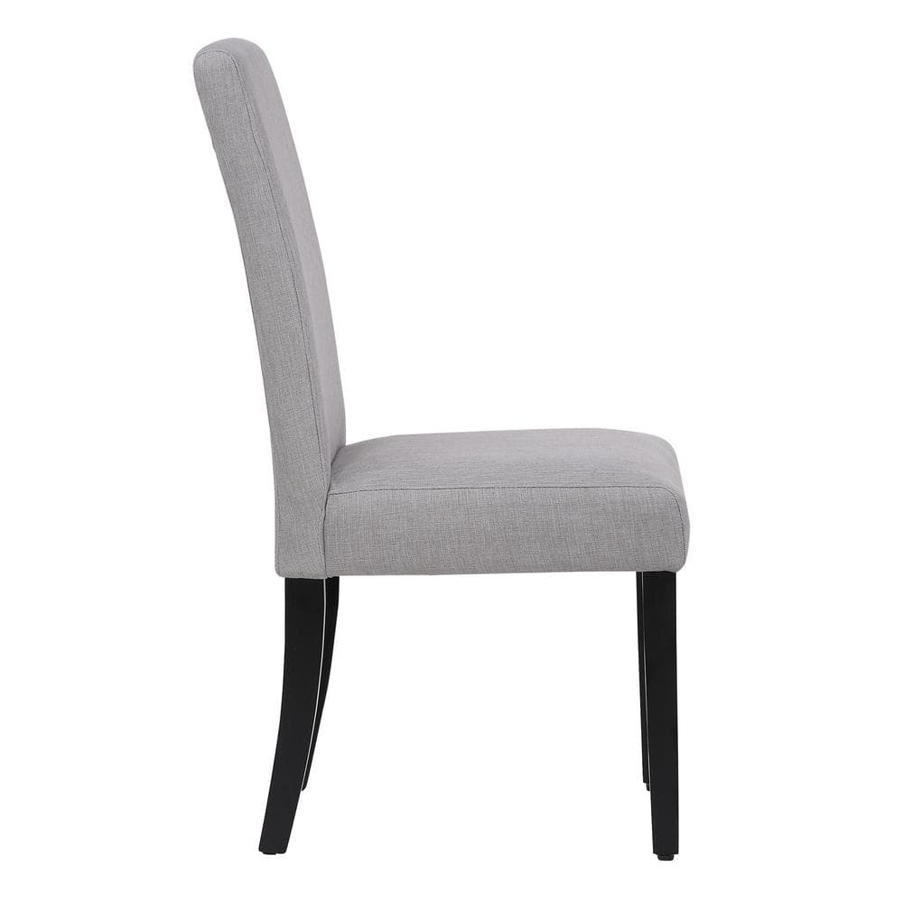 Gray Linen Upholstered Parsons Side Chair with Wood Legs