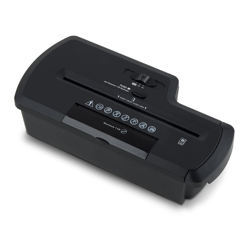 8-Sheet Strip Cut Paper Shredder Credit Card in Black without Wastebasket