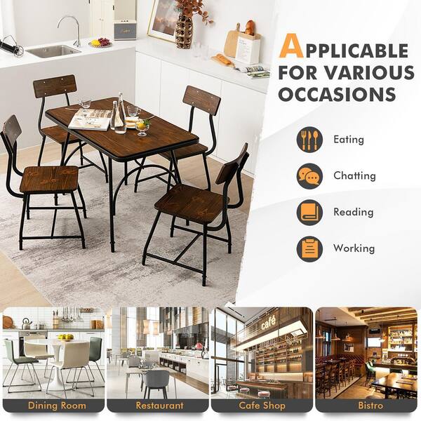 Costway Brown Wood Dining Room Chairs Modern Kitchen Dining Room