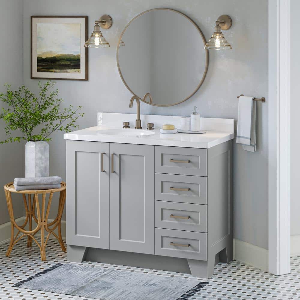 Taylor Collection Q043SLWQOVOGRY 43"" Freestanding Left Offset Sink Vanity includes Carrara White Countertop  Four Drawers and Two Doors in -  Ariel