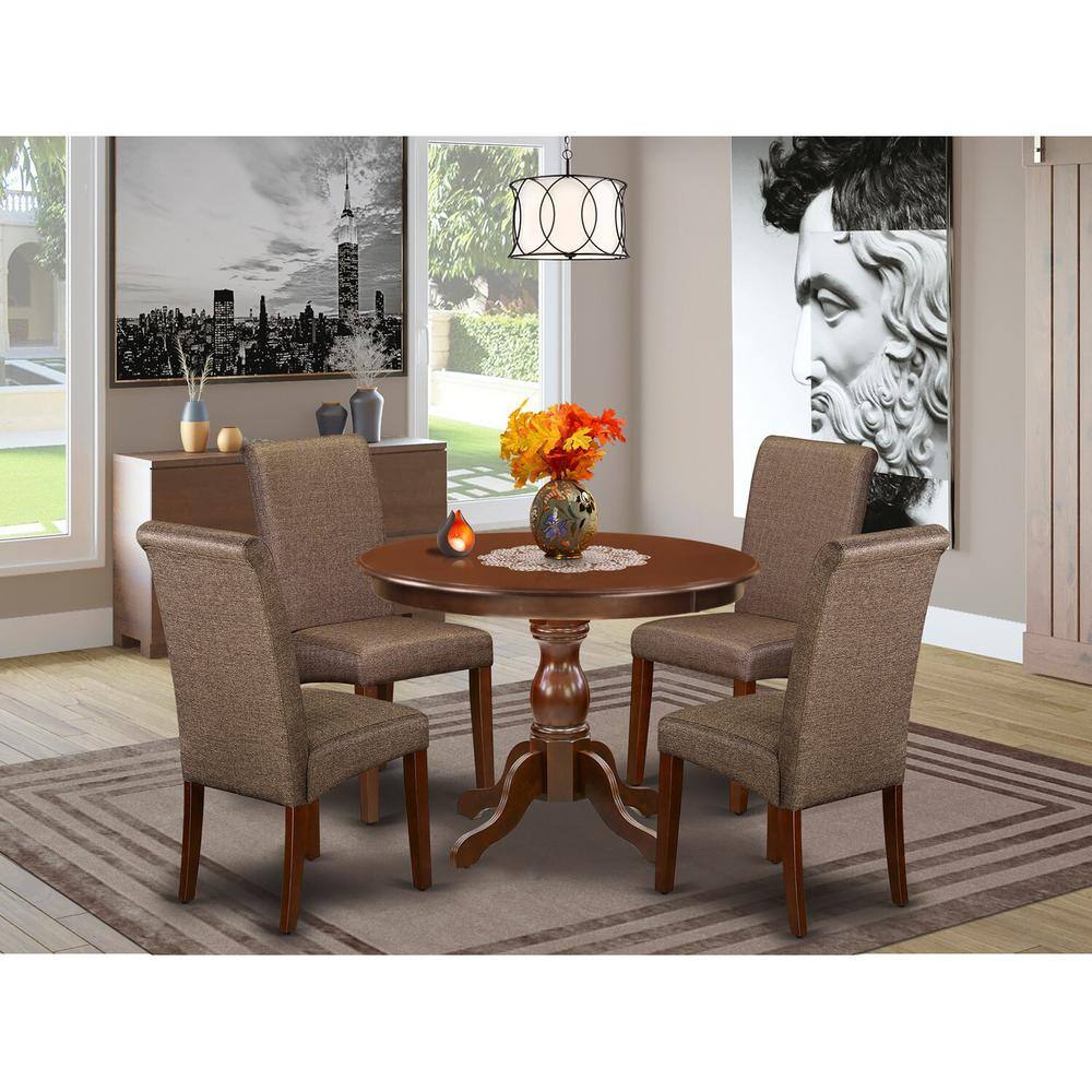 5-Piece Mahogany Finish Solid Wood Top Dining table with 4 Chairs with Lattice Back