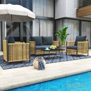 Outdoor Brown PE Wicker 4-Piece Sofa Set with Gray Cushions