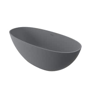 65 in. x 30 in. Solid Surface Freestanding Soaking Bathtub in Matte Grey with Drain and Abrasive Pads