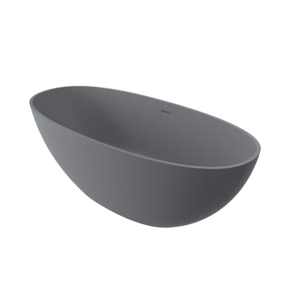 Dimakai 65 in. x 30 in. Solid Surface Freestanding Soaking Bathtub in Matte Grey with Drain and Abrasive Pads
